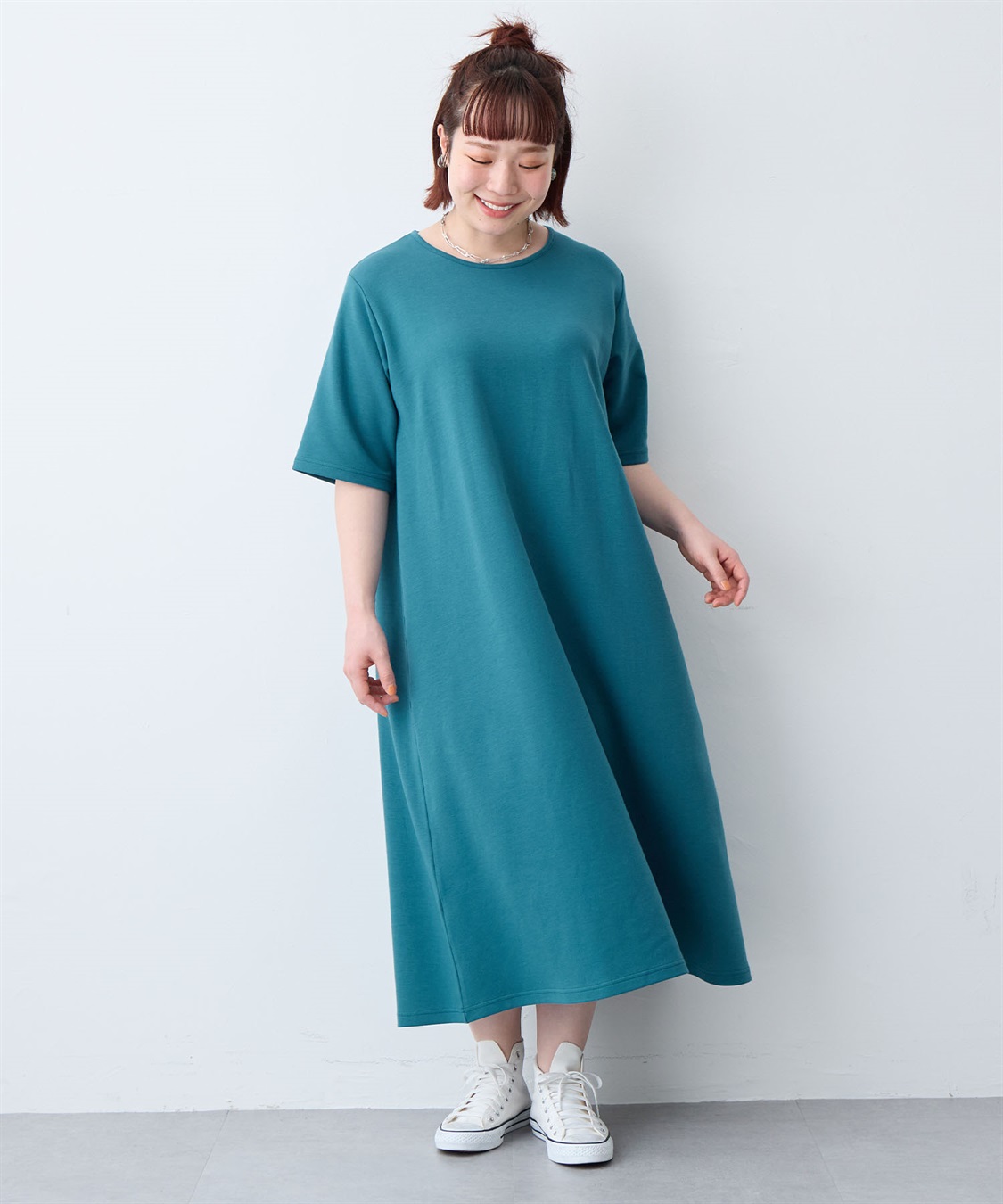 anyfee 【anyfee/大きいサイズ】着てサラなめらかポンチ素材Aラインワンピース/半袖Tシャツワンピース《接触冷感・吸水速乾・UV対策》_sub_3