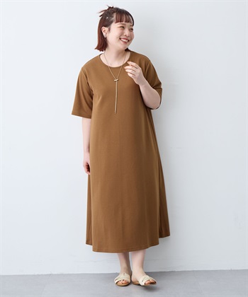 anyfee 【anyfee/大きいサイズ】着てサラなめらかポンチ素材Aラインワンピース/半袖Tシャツワンピース《接触冷感・吸水速乾・UV対策》_subthumb_4