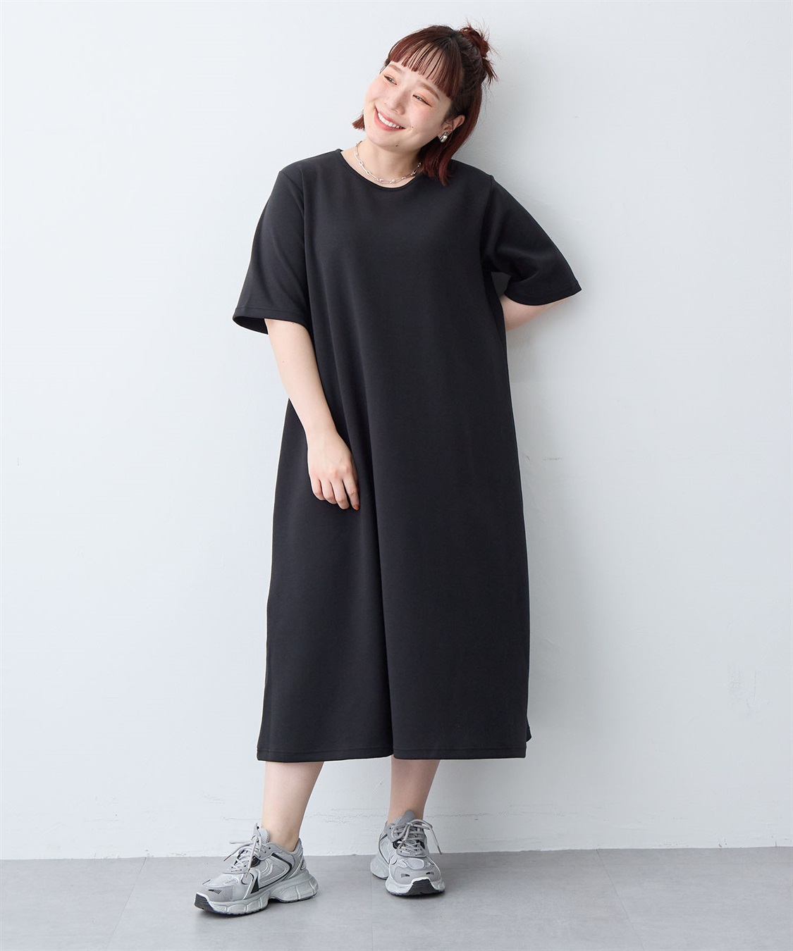 anyfee 【anyfee/大きいサイズ】着てサラなめらかポンチ素材Aラインワンピース/半袖Tシャツワンピース《接触冷感・吸水速乾・UV対策》_sub_11