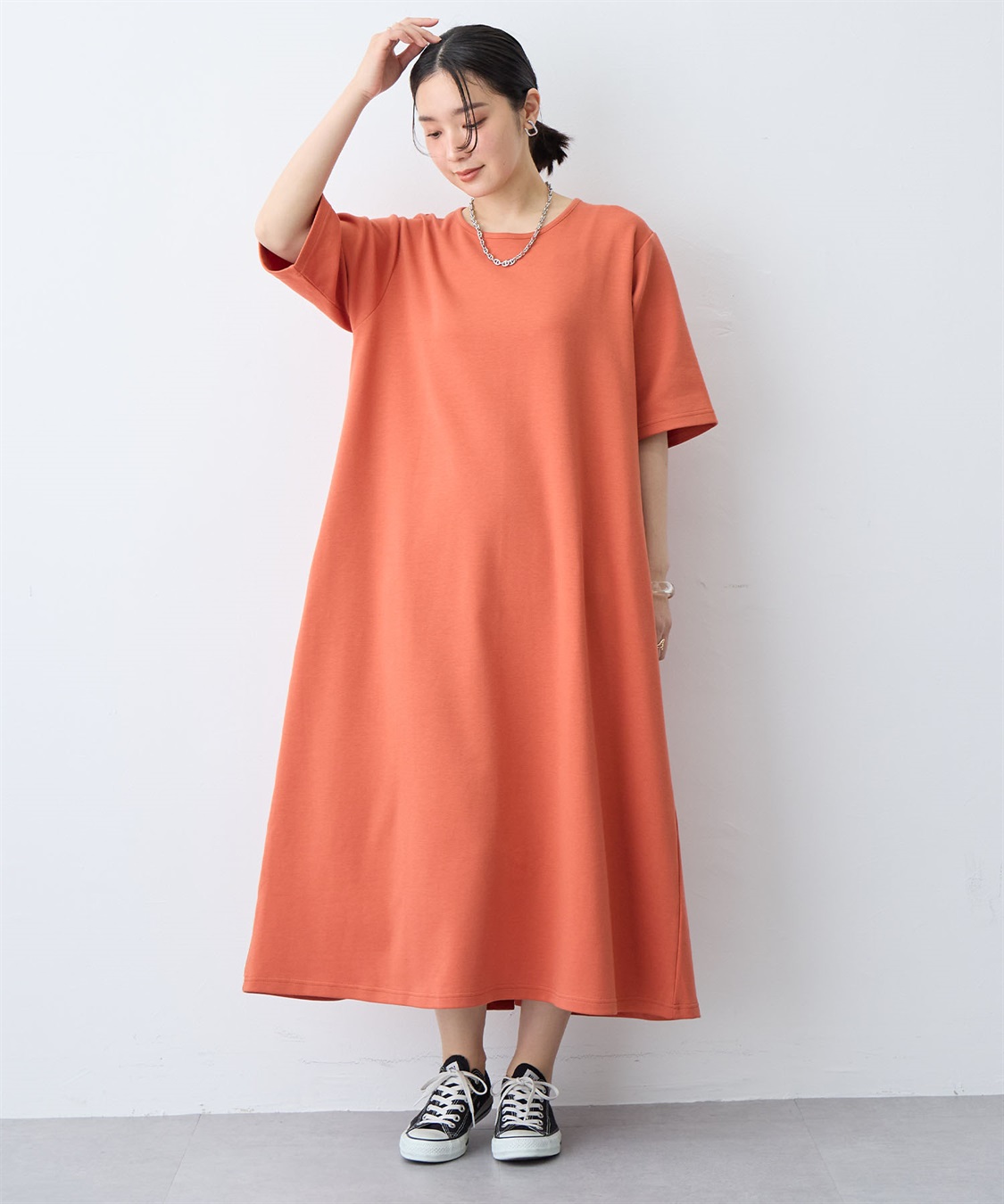 anyfee 【anyfee/大きいサイズ】着てサラなめらかポンチ素材Aラインワンピース/半袖Tシャツワンピース《接触冷感・吸水速乾・UV対策》_sub_16