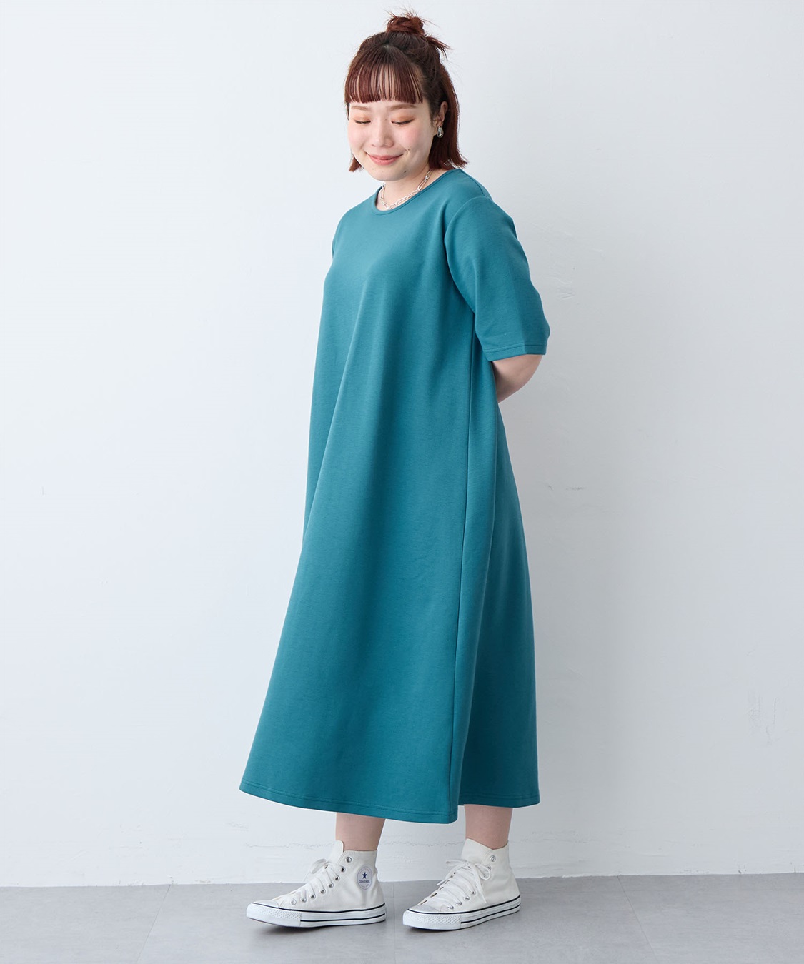 anyfee 【anyfee/大きいサイズ】着てサラなめらかポンチ素材Aラインワンピース/半袖Tシャツワンピース《接触冷感・吸水速乾・UV対策》_sub_22