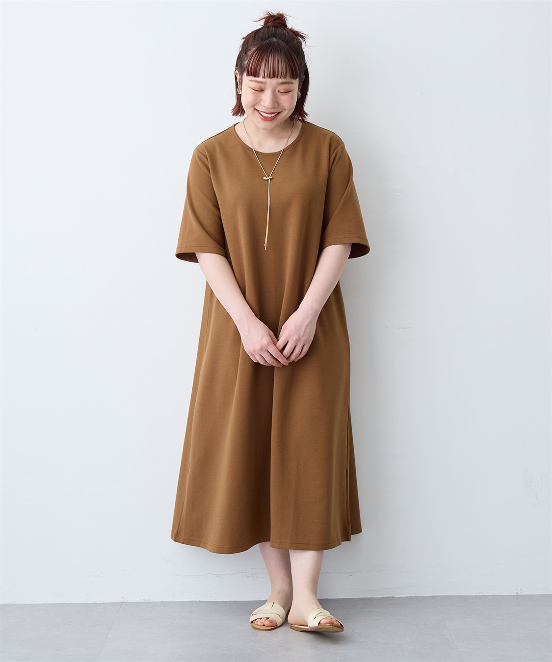 anyfee 【anyfee/大きいサイズ】着てサラなめらかポンチ素材Aラインワンピース/半袖Tシャツワンピース《接触冷感・吸水速乾・UV対策》_sub_24