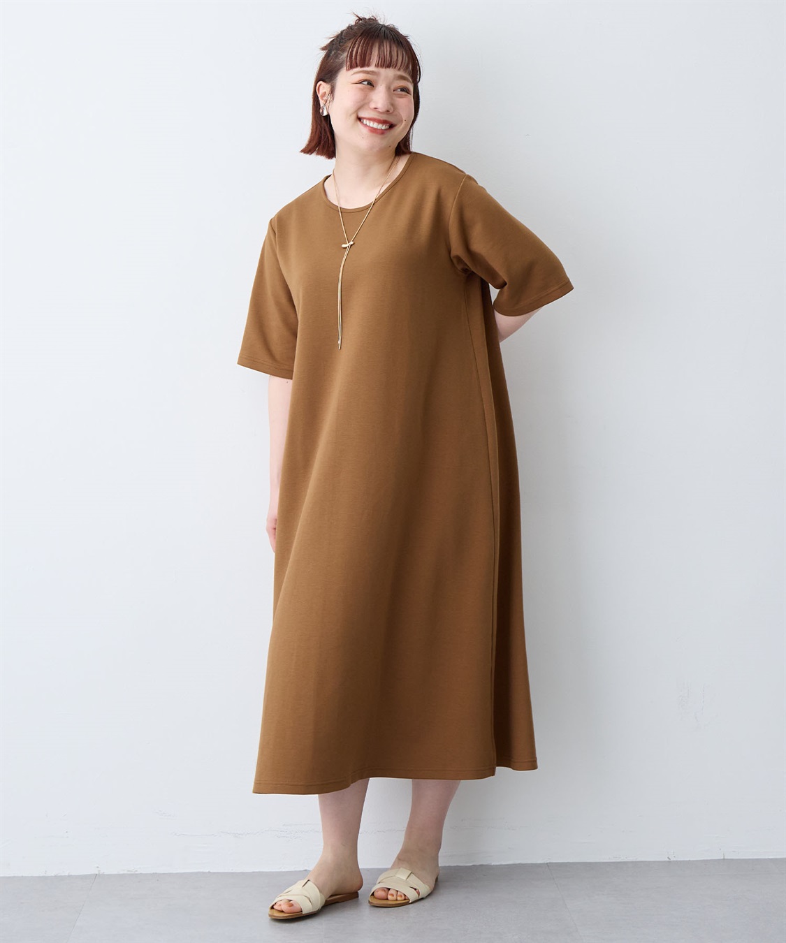 anyfee 【anyfee/大きいサイズ】着てサラなめらかポンチ素材Aラインワンピース/半袖Tシャツワンピース《接触冷感・吸水速乾・UV対策》_sub_26