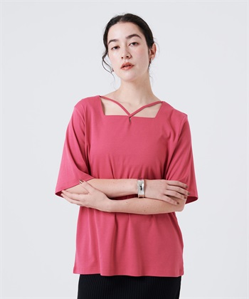 anyfee 【anyfee/大きいサイズ】着てサラ汗じみ防止クロスネックトップス/半袖Tシャツ《接触冷感・吸水速乾・UVカット》_subthumb_1