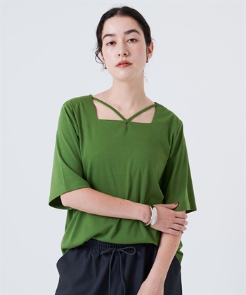 anyfee 【anyfee/大きいサイズ】着てサラ汗じみ防止クロスネックトップス/半袖Tシャツ《接触冷感・吸水速乾・UVカット》_subthumb_2