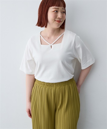 anyfee 【anyfee/大きいサイズ】着てサラ汗じみ防止クロスネックトップス/半袖Tシャツ《接触冷感・吸水速乾・UVカット》_subthumb_4