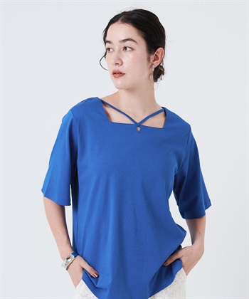 anyfee 【anyfee/大きいサイズ】着てサラ汗じみ防止クロスネックトップス/半袖Tシャツ《接触冷感・吸水速乾・UVカット》_subthumb_5
