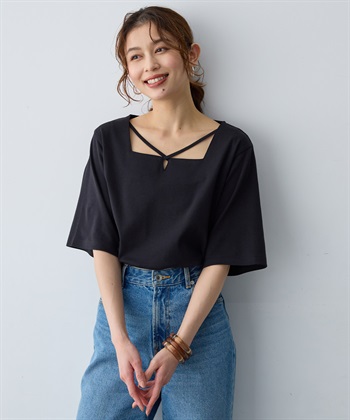 anyfee 【anyfee/大きいサイズ】着てサラ汗じみ防止クロスネックトップス/半袖Tシャツ《接触冷感・吸水速乾・UVカット》_subthumb_6