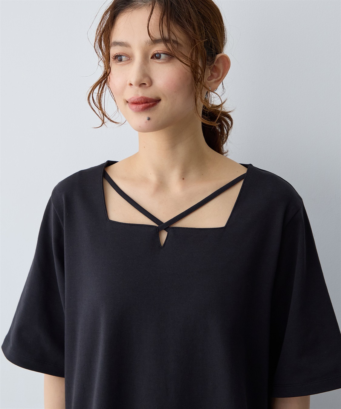 anyfee 【anyfee/大きいサイズ】着てサラ汗じみ防止クロスネックトップス/半袖Tシャツ《接触冷感・吸水速乾・UVカット》_sub_8