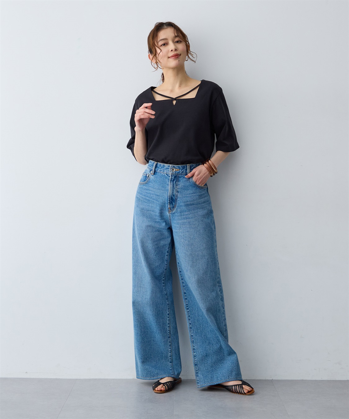 anyfee 【anyfee/大きいサイズ】着てサラ汗じみ防止クロスネックトップス/半袖Tシャツ《接触冷感・吸水速乾・UVカット》_sub_11