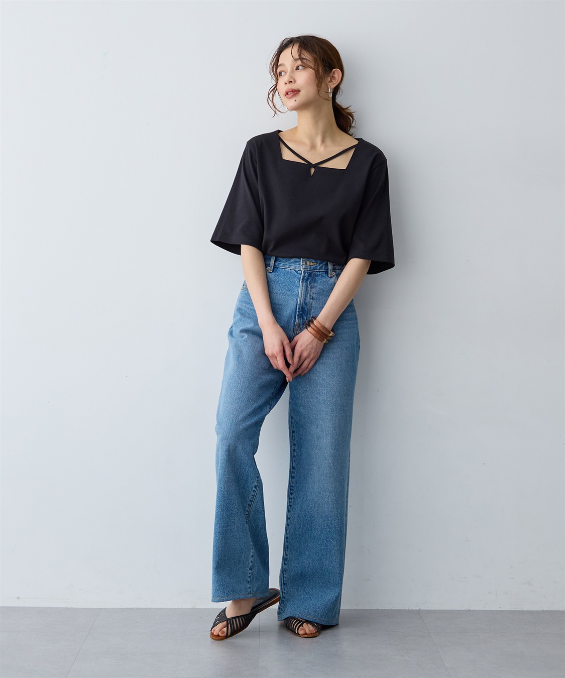 anyfee 【anyfee/大きいサイズ】着てサラ汗じみ防止クロスネックトップス/半袖Tシャツ《接触冷感・吸水速乾・UVカット》_sub_12