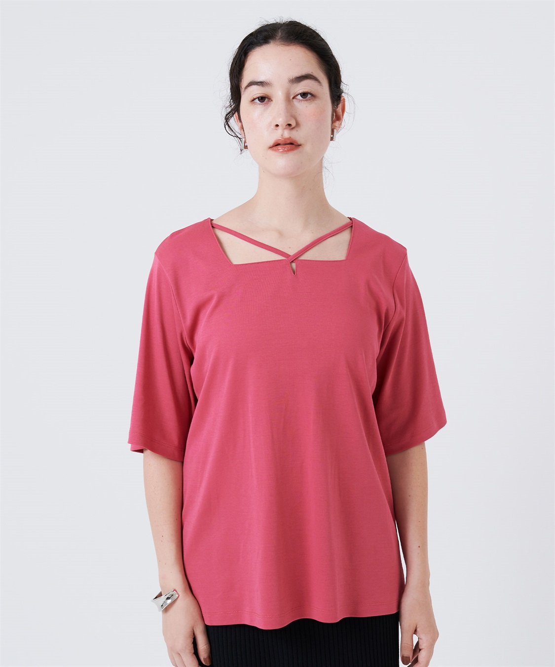 anyfee 【anyfee/大きいサイズ】着てサラ汗じみ防止クロスネックトップス/半袖Tシャツ《接触冷感・吸水速乾・UVカット》_sub_13