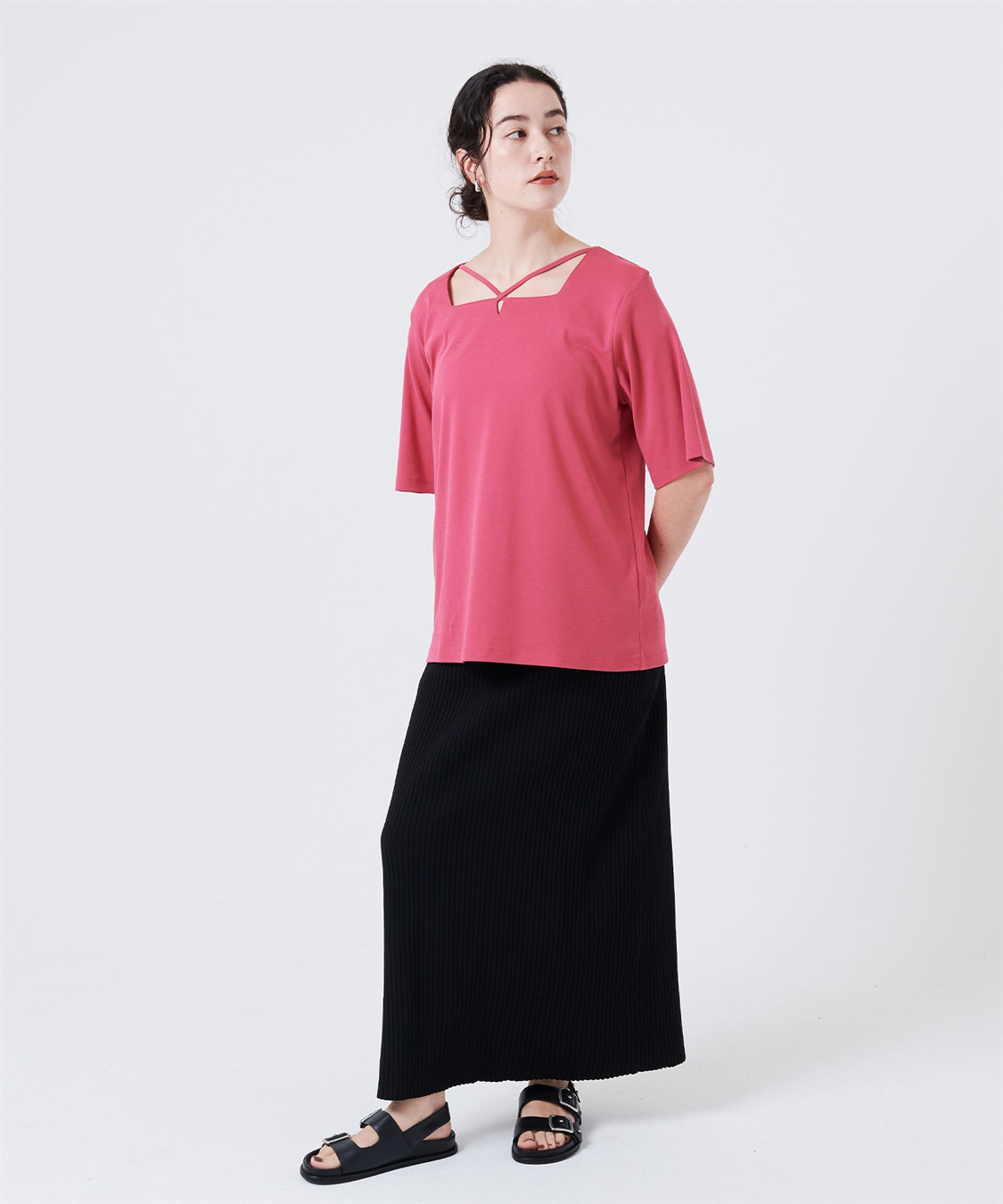 anyfee 【anyfee/大きいサイズ】着てサラ汗じみ防止クロスネックトップス/半袖Tシャツ《接触冷感・吸水速乾・UVカット》_sub_14
