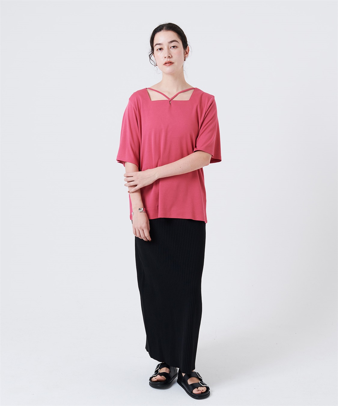 anyfee 【anyfee/大きいサイズ】着てサラ汗じみ防止クロスネックトップス/半袖Tシャツ《接触冷感・吸水速乾・UVカット》_sub_15