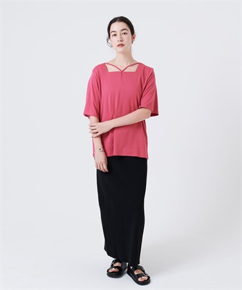anyfee 【anyfee/大きいサイズ】着てサラ汗じみ防止クロスネックトップス/半袖Tシャツ《接触冷感・吸水速乾・UVカット》_subthumb_15