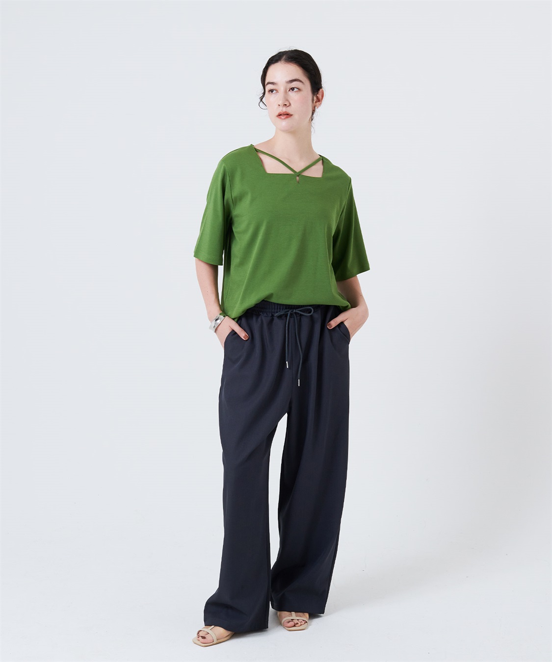 anyfee 【anyfee/大きいサイズ】着てサラ汗じみ防止クロスネックトップス/半袖Tシャツ《接触冷感・吸水速乾・UVカット》_sub_17