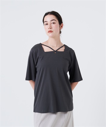 anyfee 【anyfee/大きいサイズ】着てサラ汗じみ防止クロスネックトップス/半袖Tシャツ《接触冷感・吸水速乾・UVカット》_subthumb_19