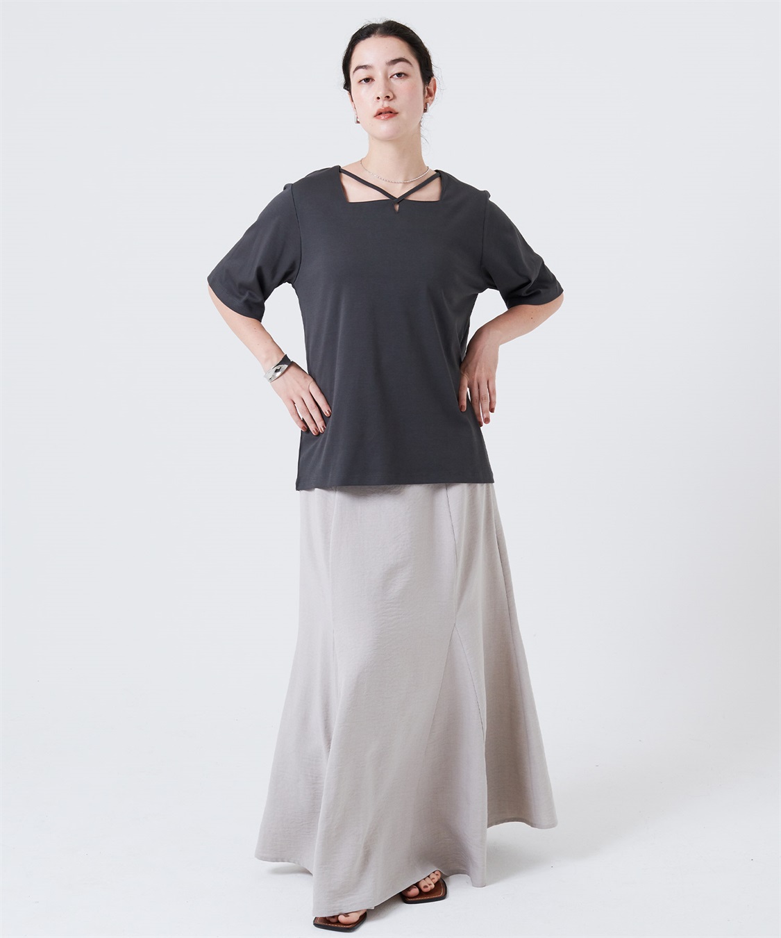 anyfee 【anyfee/大きいサイズ】着てサラ汗じみ防止クロスネックトップス/半袖Tシャツ《接触冷感・吸水速乾・UVカット》_sub_20