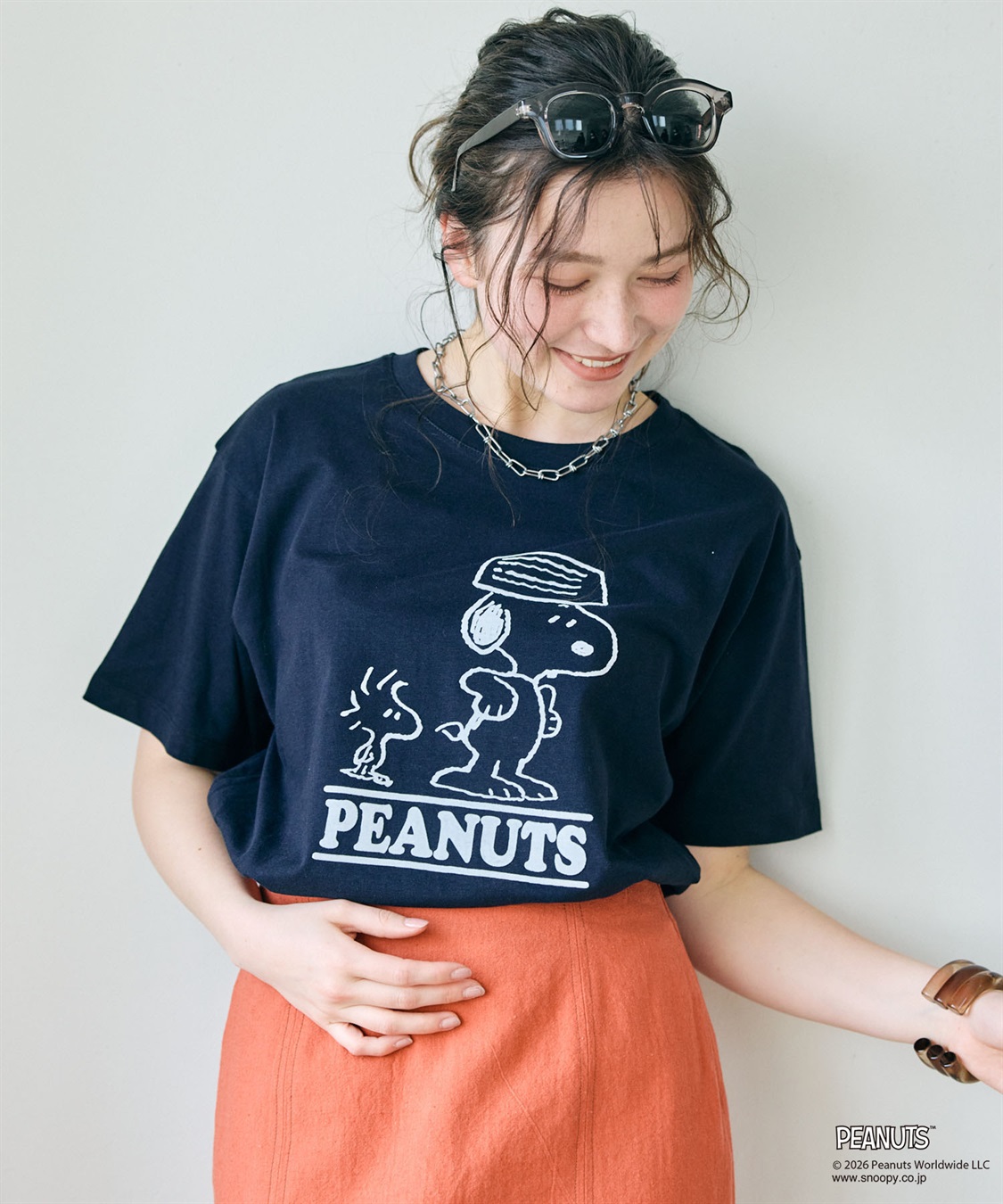 chara station 【PEANUTS/ピーナッツ】SNOOPY/スヌーピー＆ウッドストックフロッキープリントTシャツ_sub_1