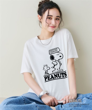 chara station 【PEANUTS/ピーナッツ】SNOOPY/スヌーピー＆ウッドストックフロッキープリントTシャツ_subthumb_2