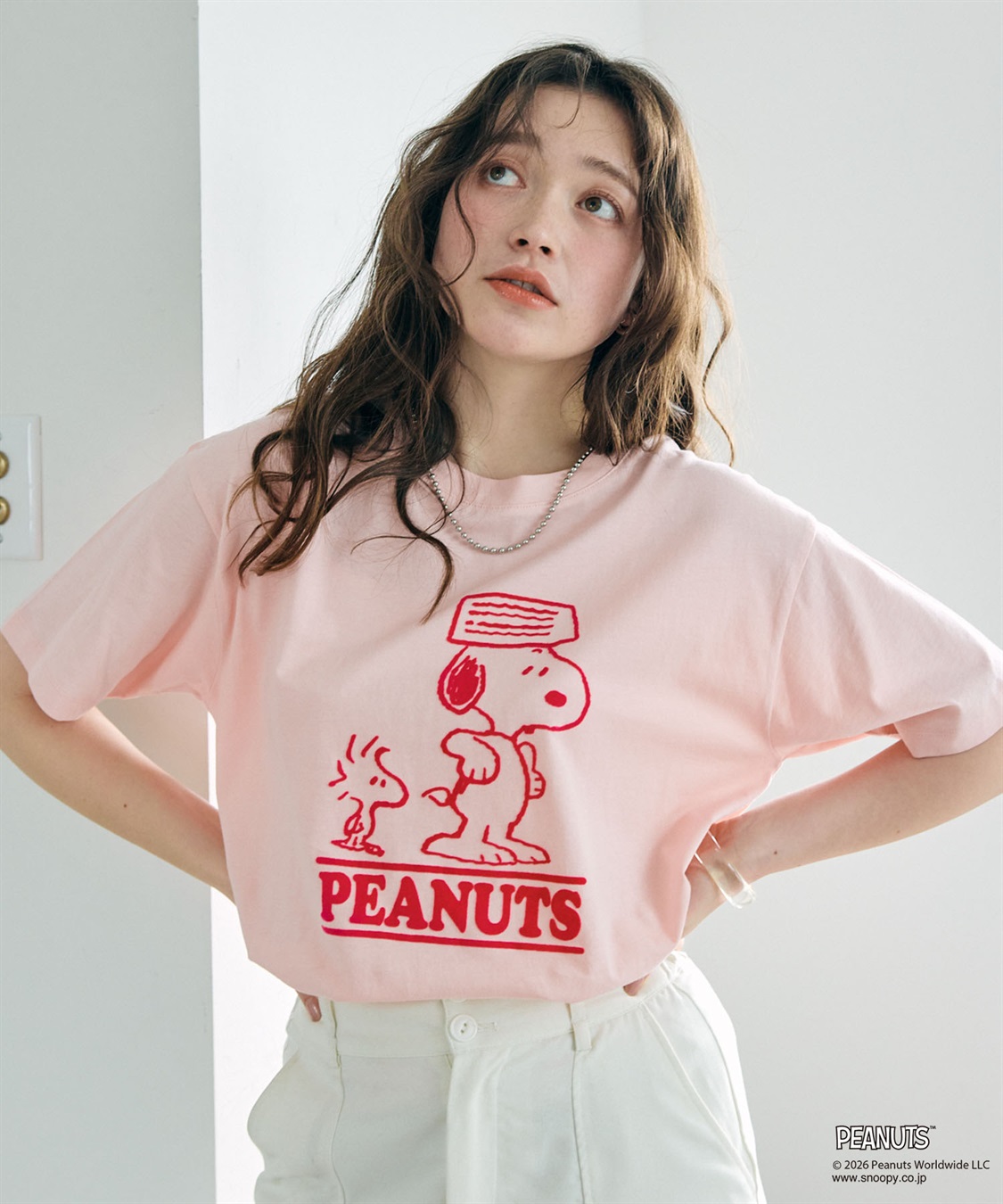 chara station 【PEANUTS/ピーナッツ】SNOOPY/スヌーピー＆ウッドストックフロッキープリントTシャツ_sub_3