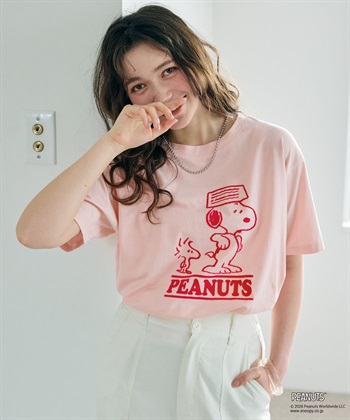 chara station 【PEANUTS/ピーナッツ】SNOOPY/スヌーピー＆ウッドストックフロッキープリントTシャツ_subthumb_4
