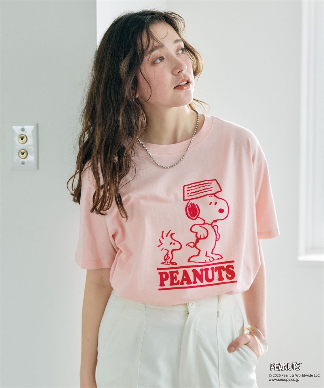 chara station 【PEANUTS/ピーナッツ】SNOOPY/スヌーピー＆ウッドストックフロッキープリントTシャツ_sub_5