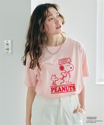 chara station 【PEANUTS/ピーナッツ】SNOOPY/スヌーピー＆ウッドストックフロッキープリントTシャツ_subthumb_5