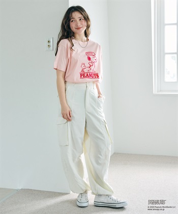 chara station 【PEANUTS/ピーナッツ】SNOOPY/スヌーピー＆ウッドストックフロッキープリントTシャツ_subthumb_6