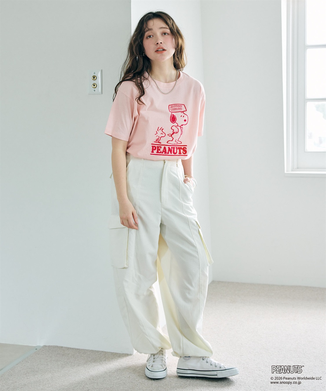 chara station 【PEANUTS/ピーナッツ】SNOOPY/スヌーピー＆ウッドストックフロッキープリントTシャツ_sub_7