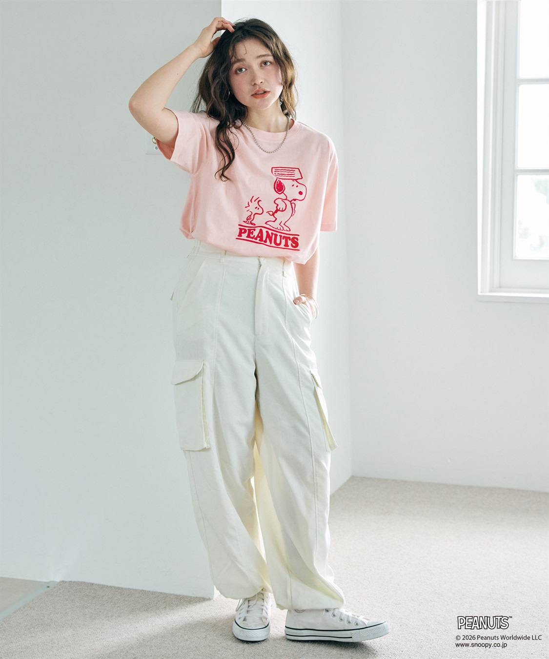 chara station 【PEANUTS/ピーナッツ】SNOOPY/スヌーピー＆ウッドストックフロッキープリントTシャツ_sub_8