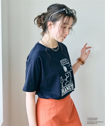 chara station 【PEANUTS/ピーナッツ】SNOOPY/スヌーピー＆ウッドストックフロッキープリントTシャツ_subthumb_9