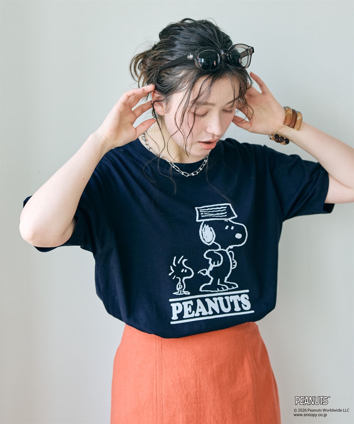 chara station 【PEANUTS/ピーナッツ】SNOOPY/スヌーピー＆ウッドストックフロッキープリントTシャツ_sub_12