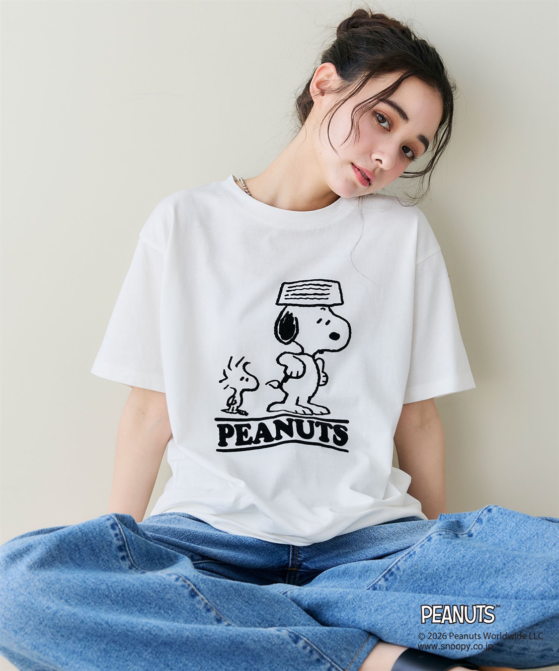 chara station 【PEANUTS/ピーナッツ】SNOOPY/スヌーピー＆ウッドストックフロッキープリントTシャツ_sub_16