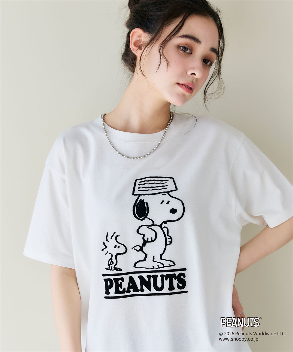 chara station 【PEANUTS/ピーナッツ】SNOOPY/スヌーピー＆ウッドストックフロッキープリントTシャツ_sub_17