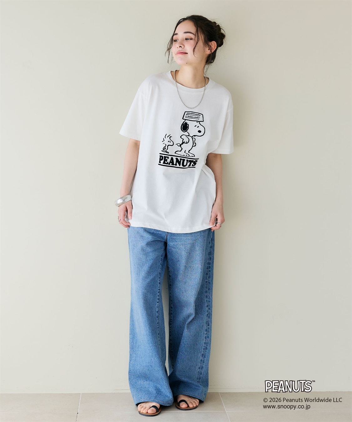 chara station 【PEANUTS/ピーナッツ】SNOOPY/スヌーピー＆ウッドストックフロッキープリントTシャツ_sub_20