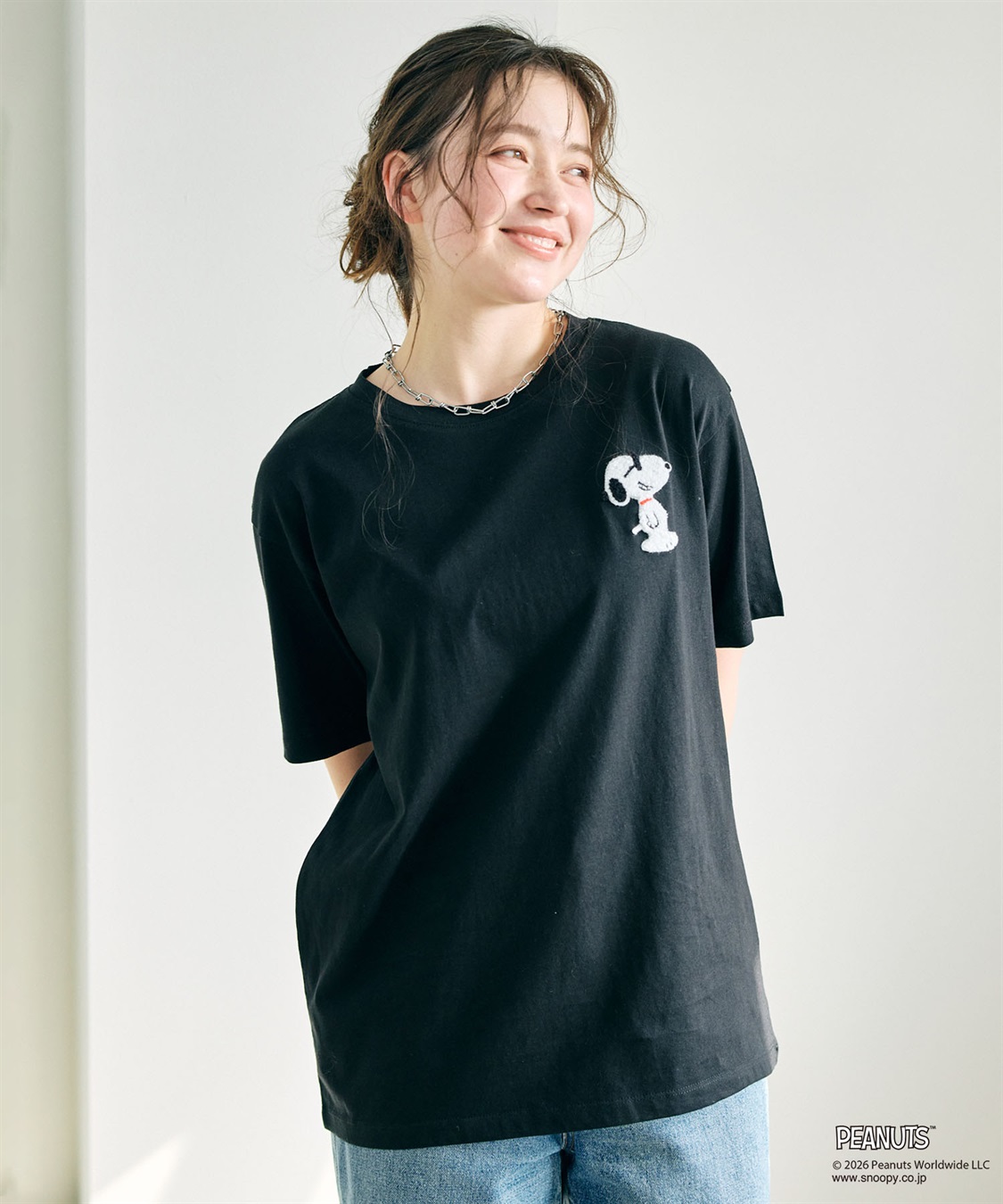 chara station 【PEANUTS/ピーナッツ】SNOOPY/スヌーピーワンポイントサガラ刺繍半袖Tシャツ_sub_13