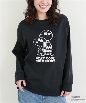 chara station 【PEANUTS/ピーナッツ】SNOOPY/スヌーピー＆ウッドストックフロッキープリントロンT◆別注◆_subthumb_1