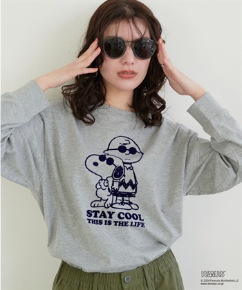 chara station 【PEANUTS/ピーナッツ】SNOOPY/スヌーピー＆ウッドストックフロッキープリントロンT◆別注◆_subthumb_2