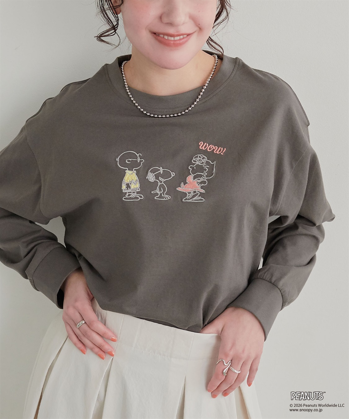 chara station 【PEANUTS/ピーナッツ】SNOOPY/スヌーピーフロント刺繍デザインロンT◆別注◆_sub_2