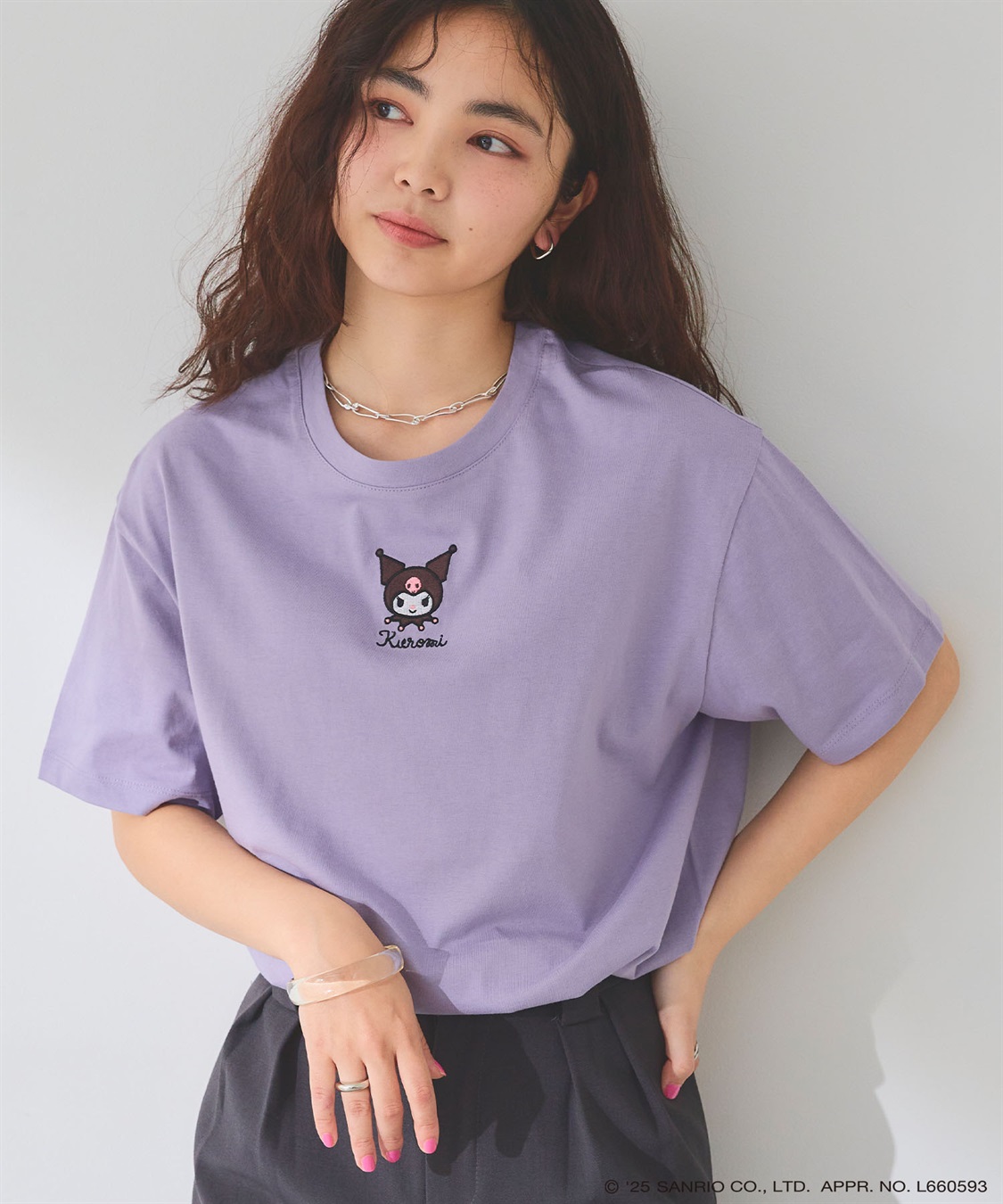 chara station 【sanrio characters】KUROMI/クロミ刺繍デザイン半袖Tシャツ《サンリオキャラクターズ》_sub_4