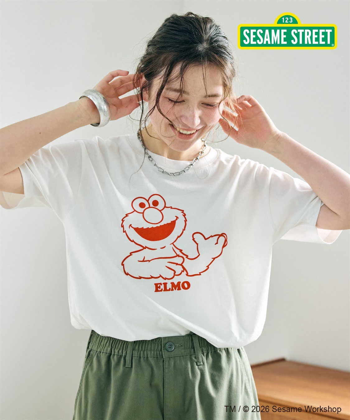 chara station 【セサミストリート/SESAME STREET】エルモ/ELMOフロッキープリント半袖Tシャツ_sub_1