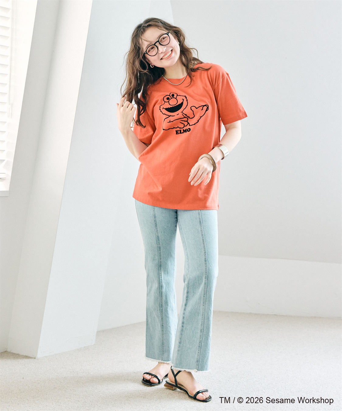 chara station 【セサミストリート/SESAME STREET】エルモ/ELMOフロッキープリント半袖Tシャツ_sub_4