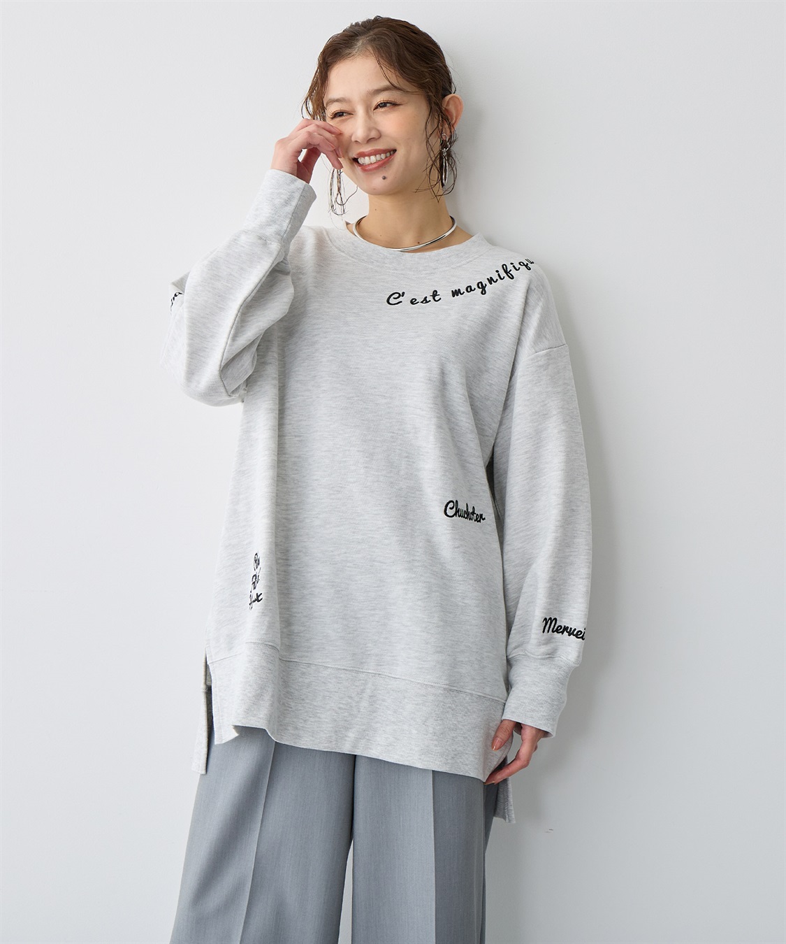 anyfee 【anyfee/プラスサイズ】ビッグシルエット裏毛刺繍プルオーバー_sub_3