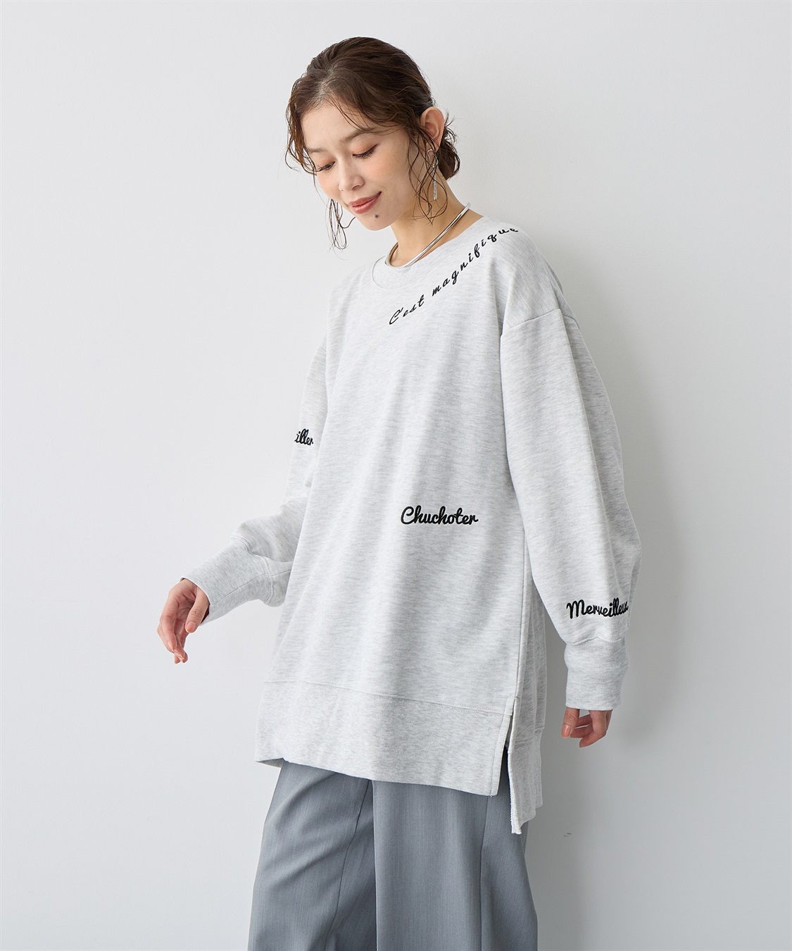 anyfee 【anyfee/プラスサイズ】ビッグシルエット裏毛刺繍プルオーバー_sub_4