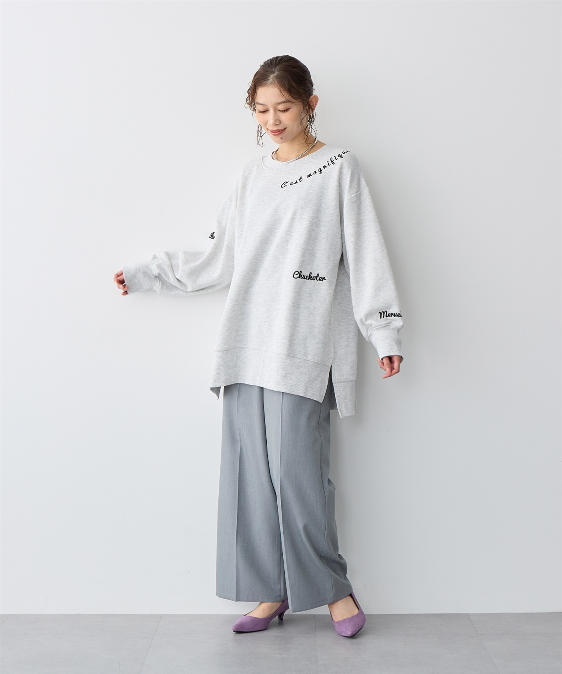anyfee 【anyfee/プラスサイズ】ビッグシルエット裏毛刺繍プルオーバー_sub_7