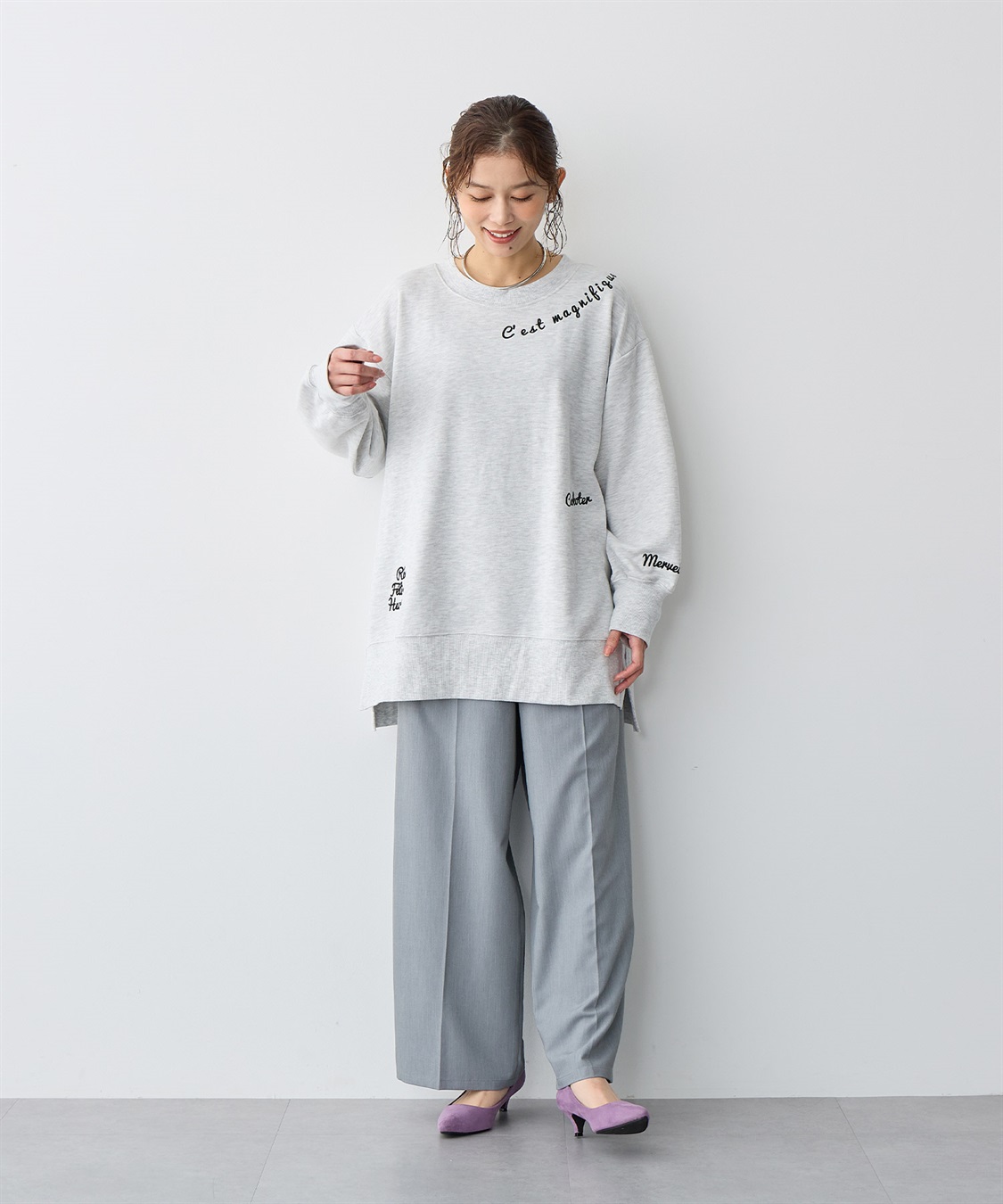 anyfee 【anyfee/プラスサイズ】ビッグシルエット裏毛刺繍プルオーバー_sub_9