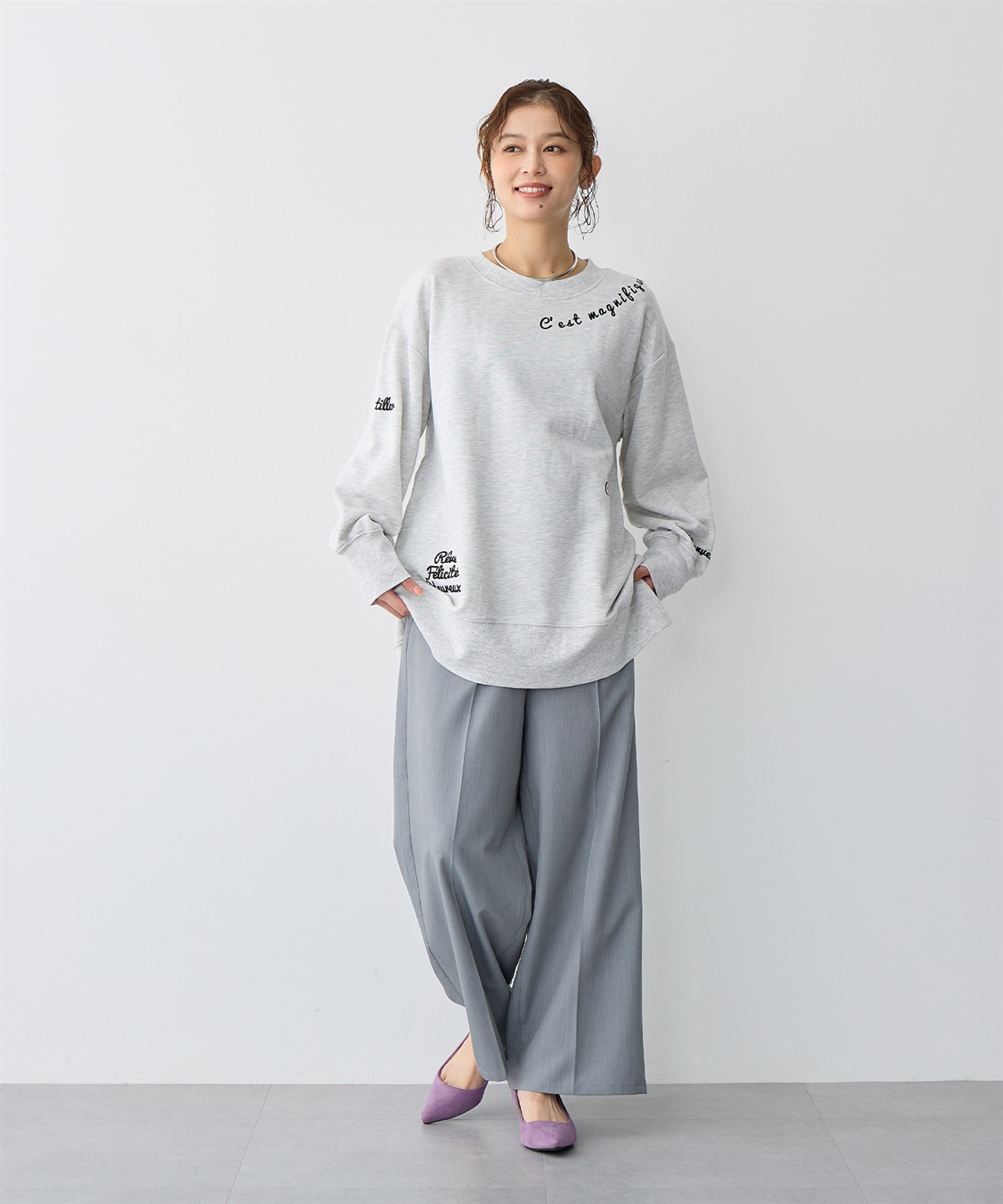 anyfee 【anyfee/プラスサイズ】ビッグシルエット裏毛刺繍プルオーバー_sub_10
