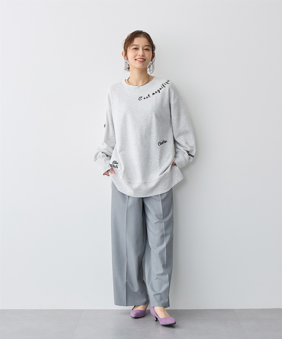 anyfee 【anyfee/プラスサイズ】ビッグシルエット裏毛刺繍プルオーバー_sub_11