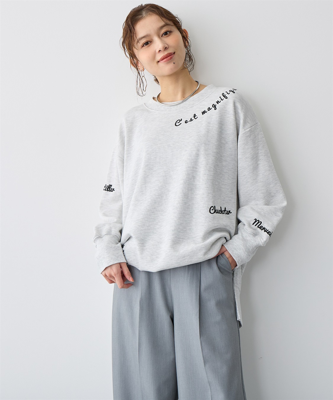 anyfee 【anyfee/プラスサイズ】ビッグシルエット裏毛刺繍プルオーバー_sub_12